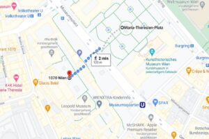 https://www.google.at/maps/dir/Maria-Theresien-Platz,+Burgring+5,+1010+Wien/48.2033994,16.358805/@48.2034467,16.3569483,17z/data=!4m9!4m8!1m5!1m1!1s0x476d079088ef6409:0xe526c1419cb0f778!2m2!1d16.3606113!2d48.2045154!1m0!3e2