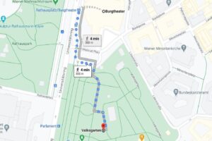https://www.google.at/maps/dir/Burgtheater,+Universit%C3%A4tsring+2,+1010+Wien/Volksgarten,+Wien/@48.2093193,16.3599148,17.75z/data=!4m14!4m13!1m5!1m1!1s0x476d079648c523cf:0x3a513446d5a96a5e!2m2!1d16.36146!2d48.2102962!1m5!1m1!1s0x476d079715f8c5af:0xc56d8557f19cae27!2m2!1d16.3614554!2d48.2081133!3e2